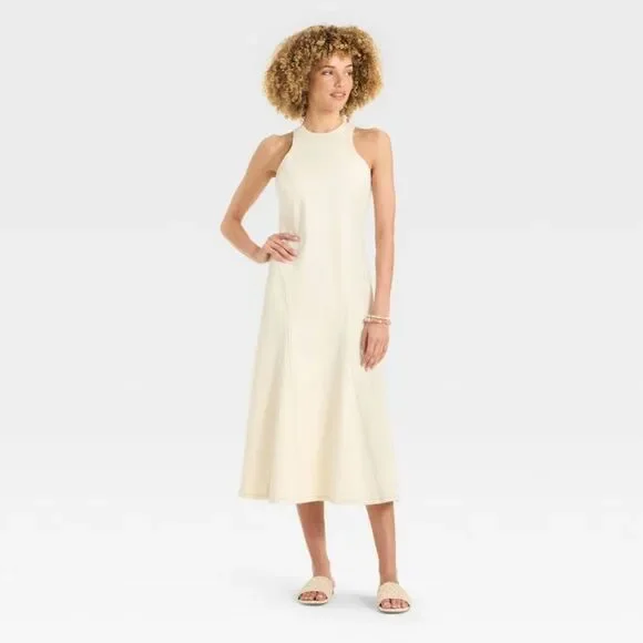Future Collective - Women's Racerback Denim Midi A-Line Dress - Future White - Picture 3 of 3